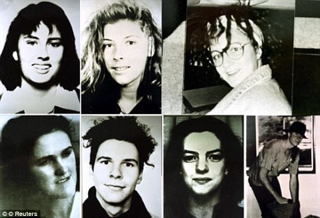 Ivan Milat's victims: Despite mercilessly slaying seven backpackers, (from top left, Deborah Everist, Anya Habschied, Simone Schmidl, bottom, Joanne Walters, Gabor Neuegebauer, Caroline Clarke and James Gibson, serial killer Ivan Milat has carried on like a wimp in jail, threatening suicide when his sandwich maker was taken from him and lasting just two days on a hunger strike because he 'loves his tucker too much'