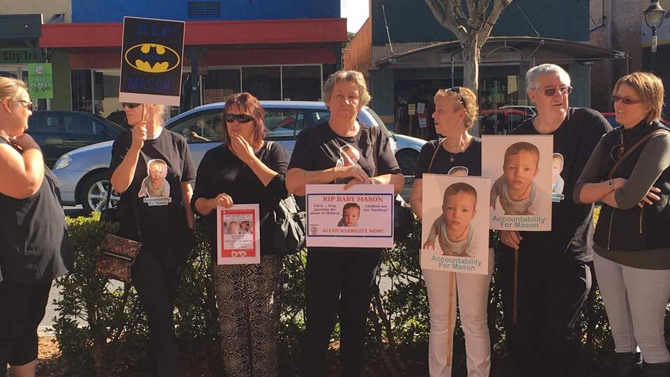 Supporters of Mason Lee rally outside Caboolture Magistrates Court in 2016 after the toddlers mother and stepfather appeared on charges. Picture: Melissa Grant.