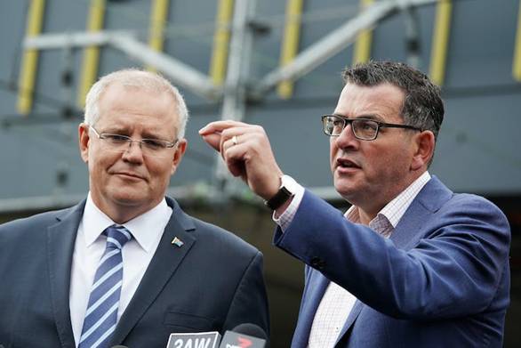 Prime Minister Scott Morrison and Victorian Premier Daniel Andrews at press conference in March 2018 announce a combined $10 billion in funding to build a rail link to Melbourne Airport.
