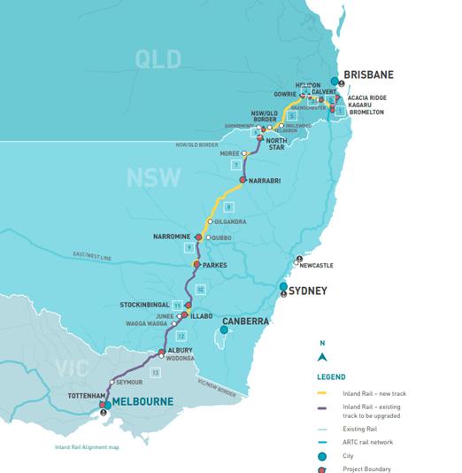Brisbane to Melbourne inland rail alignment map, April 2021.